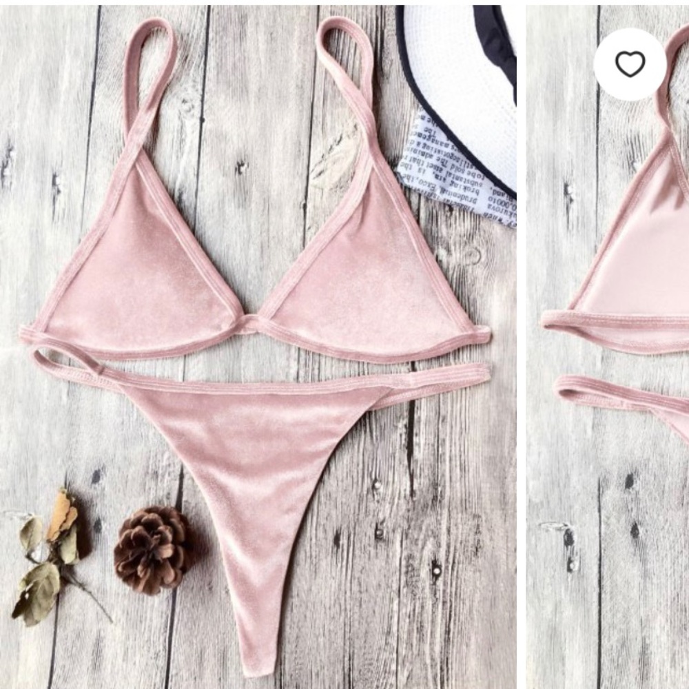 Zaful cami velvet string thong bikini set